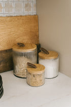 Ribbed Glass Canister with Wood Top - Set of 3