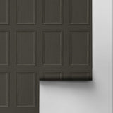 Faux Wood Panel Charcoal Wallpaper