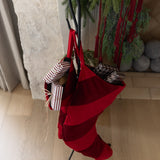 Velvet Striped Stocking - Red
