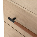 detail of pulls for wooden oak nightstand