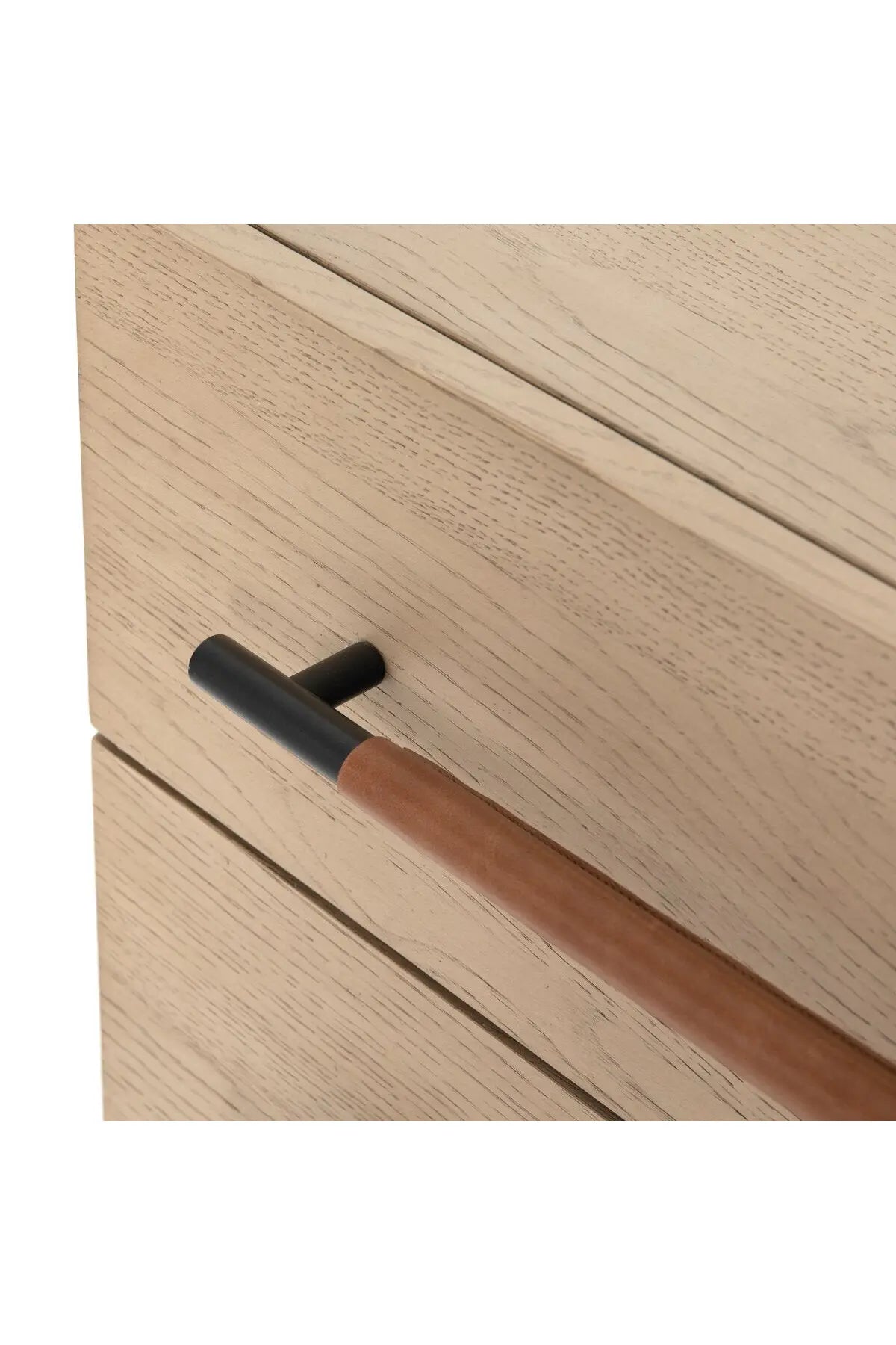 detail of pulls for wooden oak nightstand