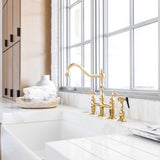 Heritage Large Bridge Kitchen Faucet with Side Sprayer