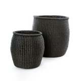 Black Elephant Grass Barrel Baskets - Set of 2