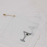 Martini Embroidered Linen Coasters - Set of 4