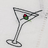 Martini Embroidered Linen Coasters - Set of 4