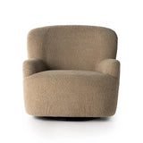 A beige upholstered Kadon swivel chair with a high wing back and softly rolled arms, standing on a white background.