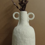 Kira Double Handle Paper Mache Vase - Off-White