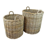 Grey Round Rattan Baskets - Set of 2