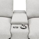 Collins Reclining Home Theater Seating gray sofa with two metal bowls on a white background