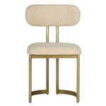 Beige art deco mid-century modern chair with gold legs on a white background