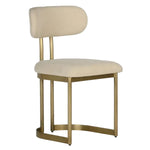 Art Deco mid-century modern beige chair with gold metal legs on a white background