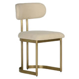 Art Deco mid-century modern beige chair with gold metal legs on a white background