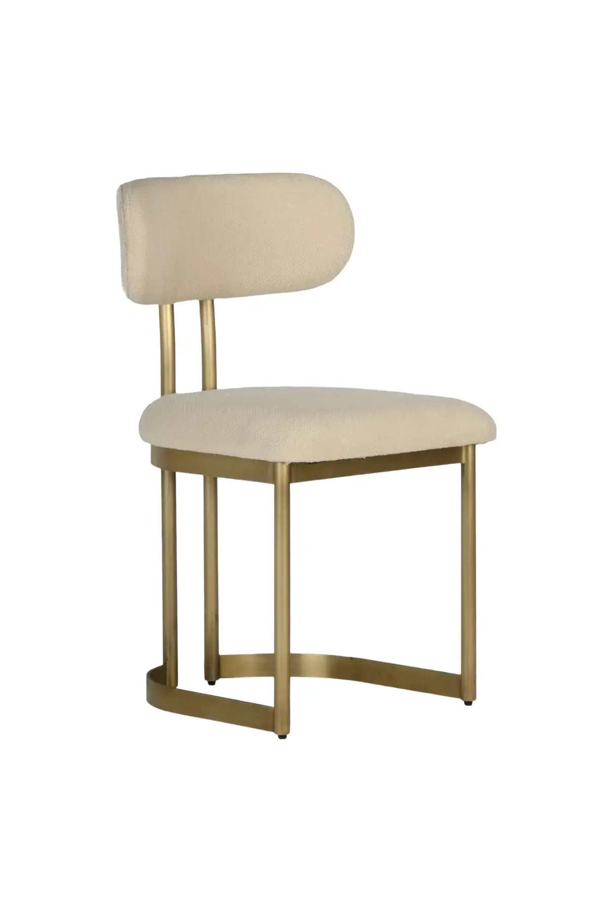 Art Deco mid-century modern beige chair with gold metal legs on a white background