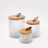 Ribbed Glass Canister with Wood Top - Set of 3