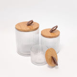 Ribbed Glass Canister with Wood Top - Set of 3