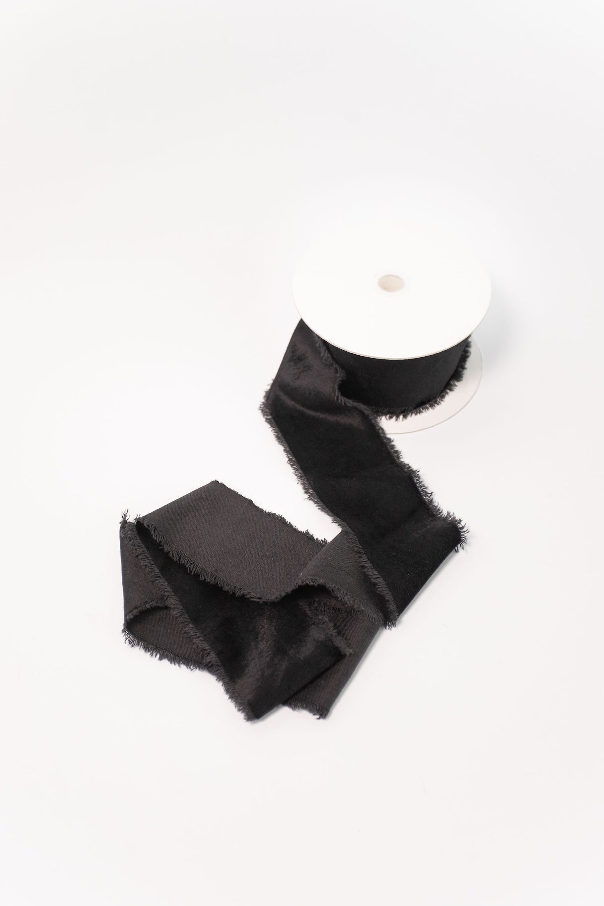 Frayed Edge Velvet Ribbon - Black - 2.5