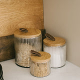Ribbed Glass Canister with Wood Top - Set of 3