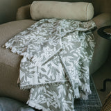 Oversized Olive Throw with Fringe