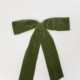 Green Velvet Bow Clip with Frayed Edge