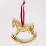 Gold Rocking Horse on Ribbon Ornament