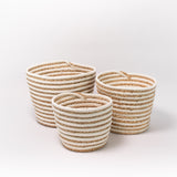White Striped Seagrass Baskets - Set of 3