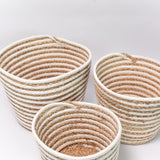 White Striped Seagrass Baskets - Set of 3