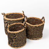 Black Striped Seagrass Baskets - Set of 3