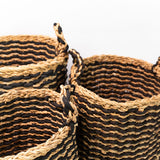 Black Striped Seagrass Baskets - Set of 3