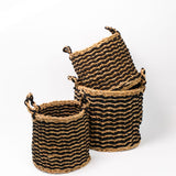 Black Striped Seagrass Baskets - Set of 3
