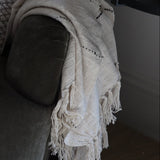 Textured Striped Fringe Throw - Beige