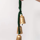 Cluster of Bells on Velvet Ribbon - Green