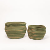 Thin Striped Basket - Forest Green - Set of 2