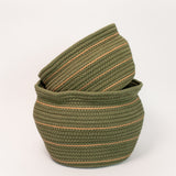 Thin Striped Basket - Forest Green - Set of 2