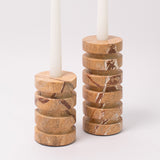 Stacked Marble Taper Holders - Set of 2