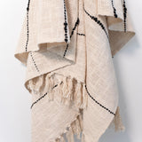 Textured Striped Fringe Throw - Beige