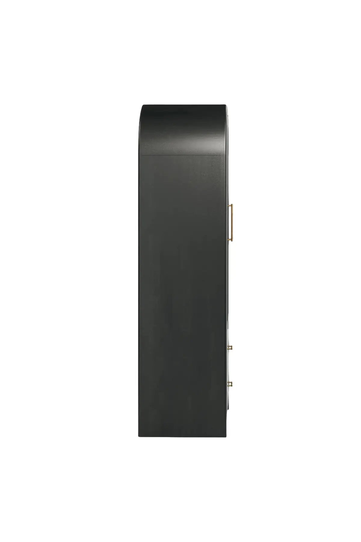 side view of Liam black arched cabinet