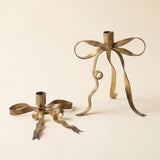 Antique Brass Bow Taper Candle Holders - Set of 2