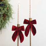 Antique Brass Taper Candle Holders with Velvet Bows - Set of 2
