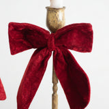 Antique Brass Taper Candle Holders with Velvet Bows - Set of 2