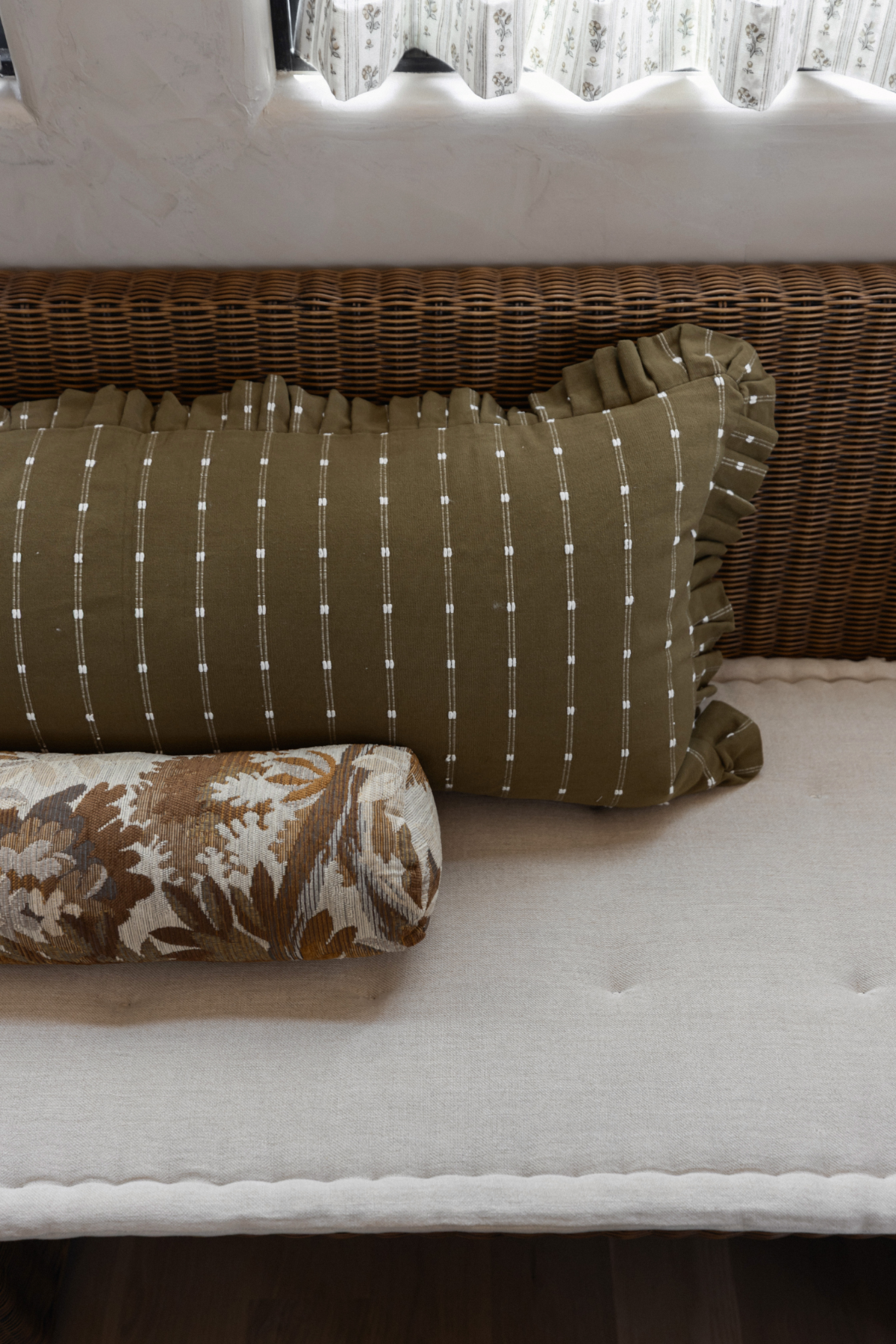 Oversized Ruffle Bolster Pillow - Dark Green - 18
