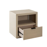 solid wood bedside cabinet with one drawer and metal pull