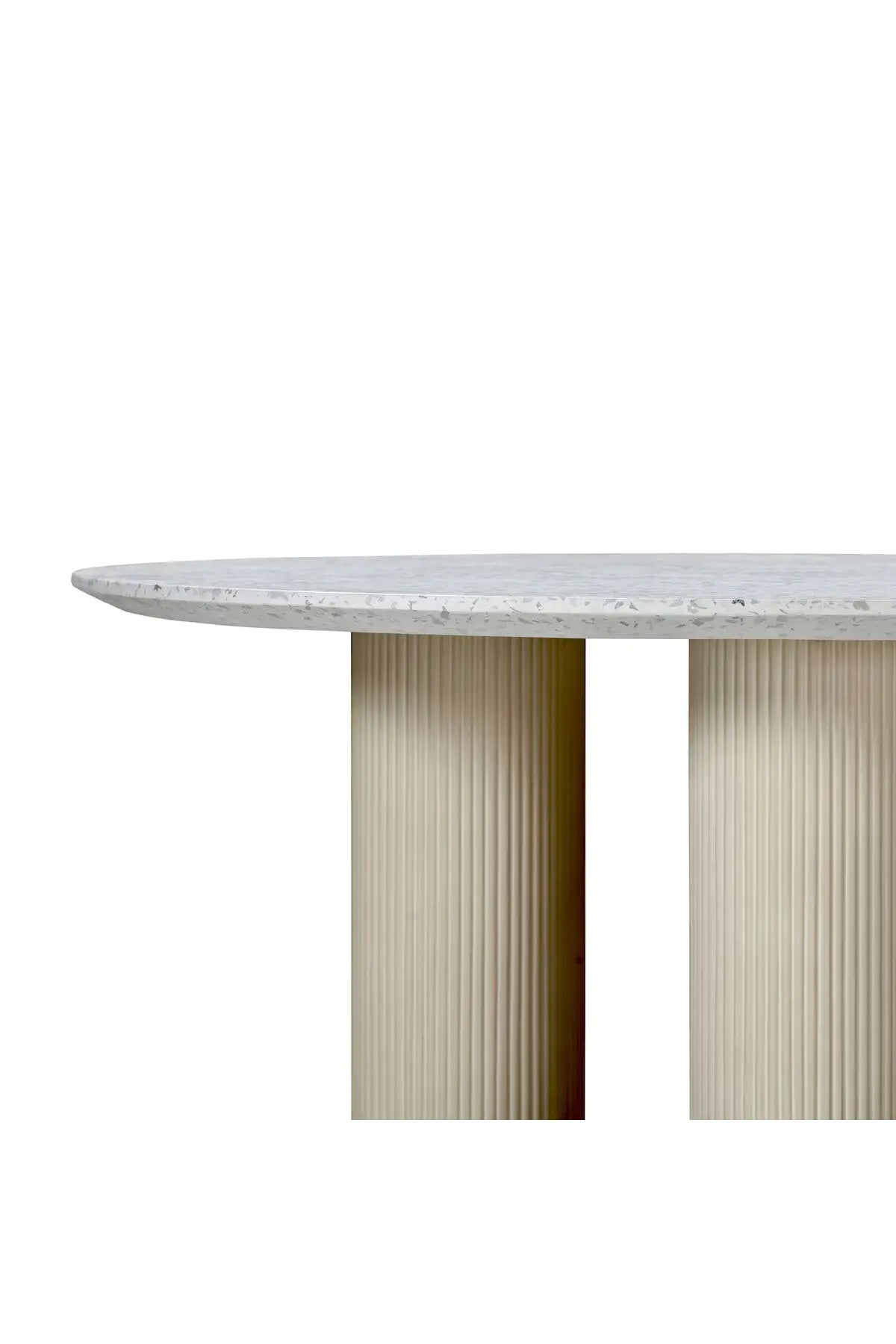 side view of round terrazzo table