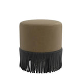 custom upholstered ottoman with fringe detail