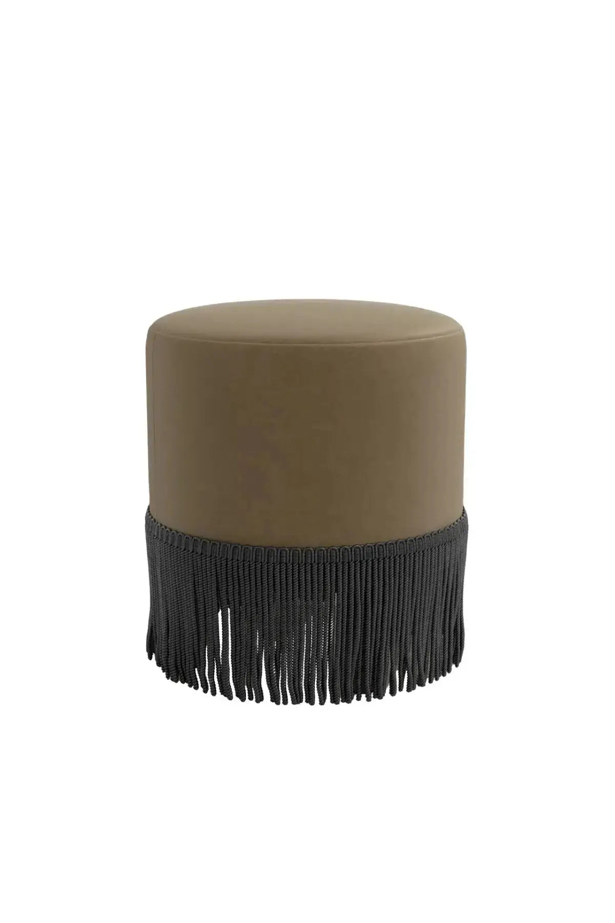 custom upholstered ottoman with fringe detail