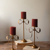 Bow Detail Gold Pillar Candle Stands - Set of 3
