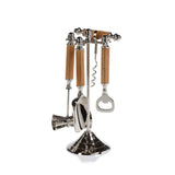 Edmund Polished Nickel and Leather Bar Tool Set