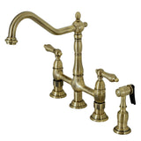 Heritage Large Bridge Kitchen Faucet with Side Sprayer