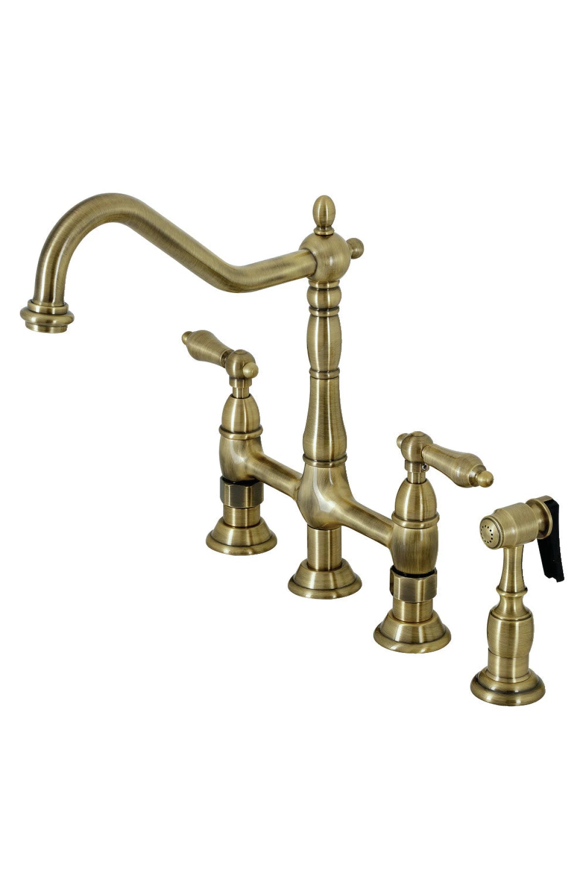 Heritage Large Bridge Kitchen Faucet with Side Sprayer