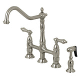 Heritage Large Bridge Kitchen Faucet with Side Sprayer