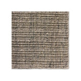 A square textured rug sample with a woven horizontal stripe pattern in shades of taupe, beige, and gray, shown against a plain white background.